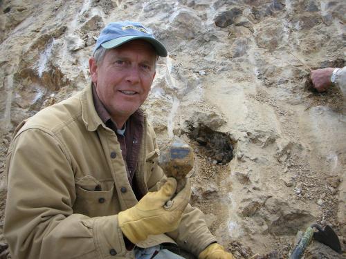 Proud papa Scott Werschky showing his keeper amethyst quartz scepter that he had just extracted from his pocket. (Author: Tony L. Potucek)
