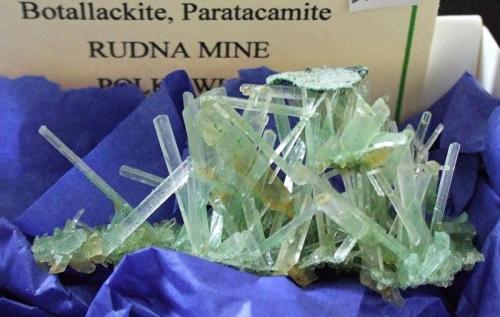 Gypsum, Botallackite, Paratacamite.
Rudna mine, Polkowice, Poland.
55 x 30 mm (Author: nurbo)