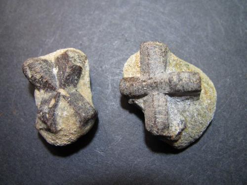 Estaurolita<br />Península Kola, Murmanskaja Oblast, Región del Norte, Rusia<br />1''5 x 2''5 cm. (izquierda), 2''5 x 2''5 cm. (derecha)<br /> (Autor: prcantos)