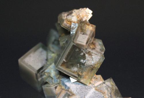Fluorite
Huangshaping Mine, Guiyang Co., Chenzhou, Hunan Province, China
7.3 x 4.0 cm
Zoned cubes of green fluorite with sand inclusions (Author: Don Lum)