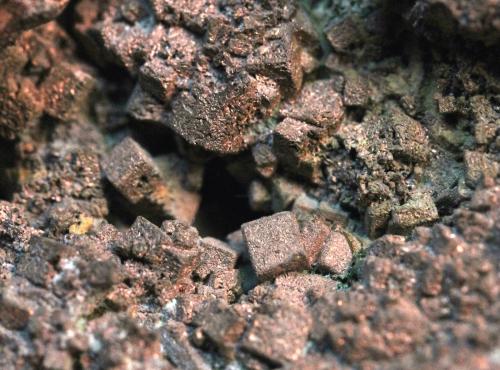 Copper
Cole Shaft, Bisbee, Warren District, Mule Mountains, Cochise County, Arizona, USA
7.0 x 6.0 cm
cubic copper crystals (Author: Don Lum)