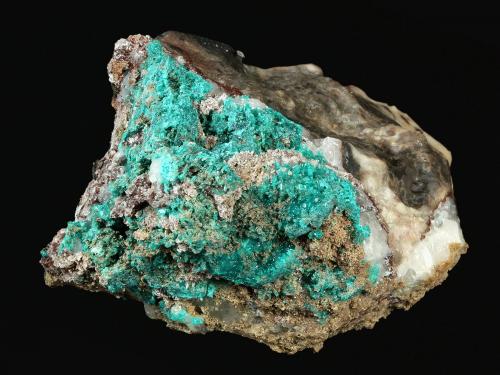 Dioptase
Hummingbird deposit, near Blythe, Riverside Co., California, USA
56 x 39 x 32 mm (Author: GneissWare)