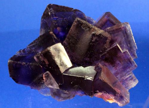 Fluorite
La Viesca, Huergo, La Collada mining area, Siero, Asturias, Spain
8.2 x 8.0 cm
A cluster of richly saturated intense purple intergrown and equant fluorite cubes.  The cubes are lustrous and translucent and exhibit thin modifying faces to the cubes and phantoms. (Author: Don Lum)