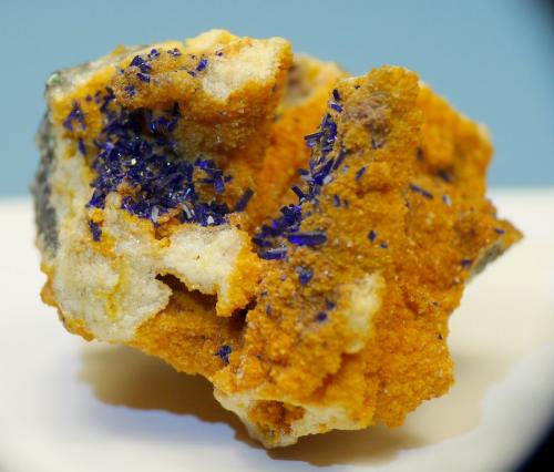 Azurite on calcite
Tsumeb, Namibia
27 x 26 x 22 mm
Same as above. (Author: Pierre Joubert)