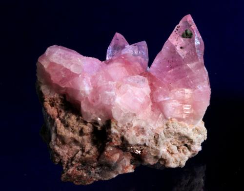 Calcite (variety cobaltoan calcite)
Mashamba West Mine, Kolwezi District, Katanga Copper Crescent, Katanga (Shaba), Democratic Republic of Congo (Zaïre)
6 x 5 cm
Purplish-pink scalenohedra of calcite with lustrous faces and gemmy terminations (Author: Don Lum)