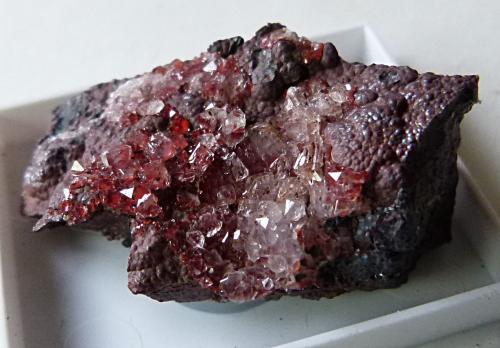 Quartz and hematite
Goose Green Mine, Frizington, Cumbria, England, UK
3.5 x 2 x 1cm 
24g. Red quartz crystals on hematite matrix (Author: captaincaveman)