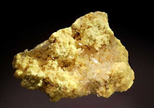 Celestine on sulfur<br />Machów Mine, Tarnobrzeg, Subcarpathian Voivodeship, Poland<br />7.0 x 9.3 cm<br /> (Author: crosstimber)