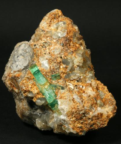 Beryl (variety emerald) with Calcite<br />Peñas Blancas Mine, Municipio San Pablo de Borbur, Western Emerald Belt, Boyacá Department, Colombia<br />5x5x2cm<br /> (Author: Fiebre Verde)