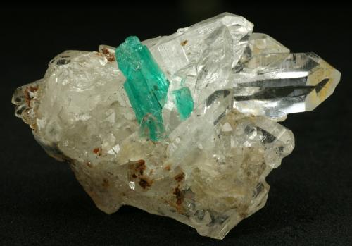 Beryl (variety emerald), Quartz<br />Muzo mining district, Western Emerald Belt, Boyacá Department, Colombia<br />41x26mm; Intergrown emerald crystals=1cm<br /> (Author: Fiebre Verde)