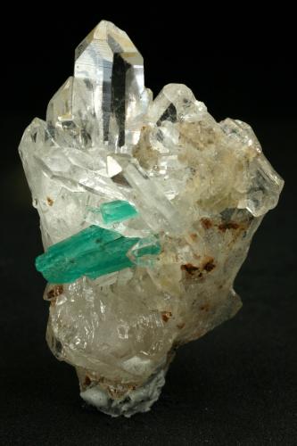 Beryl (variety emerald), Quartz<br />Muzo mining district, Western Emerald Belt, Boyacá Department, Colombia<br />41x26mm; Intergrown emerald crystals=1cm<br /> (Author: Fiebre Verde)