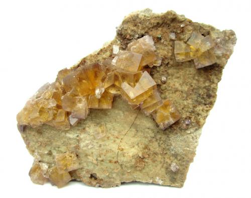 Fluorite<br />Desmonte Frisch Glück (desmonte 134), filón Bergmännisch Glück Flacher, Frohnau, Annaberg-Buchholz, Distrito Annaberg, Erzgebirgskreis, Sajonia/Sachsen, Alemania<br />Specimen size 9 cm, largest fluorite 1,5 cm<br /> (Author: Tobi)