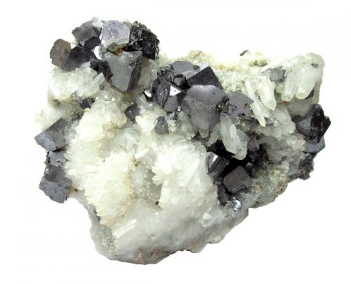 Galena, quartz<br />Madan mining area, Rhodope Mountains, Smolyan Oblast, Bulgaria<br />Specimen size 12 cm, largest galena crystal 1 cm<br /> (Author: Tobi)