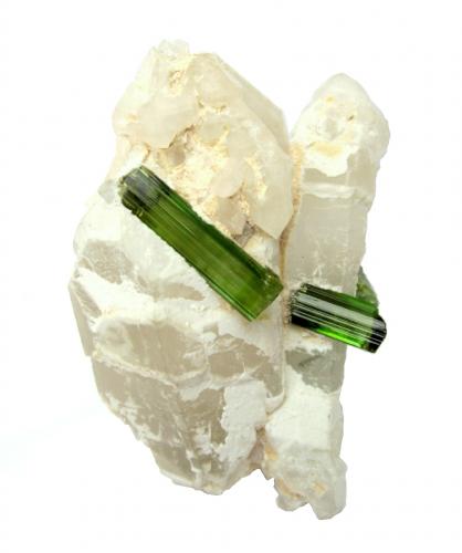 Elbaite on quartz<br />Jequitinhonha, Minas Gerais, Brazil<br />Specimen height 5 cm<br /> (Author: Tobi)