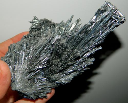 Stibnite<br />Baia Sprie Mine, Baia Sprie, Maramures, Romania<br />~ 12.5 cm H<br /> (Author: Deyu)