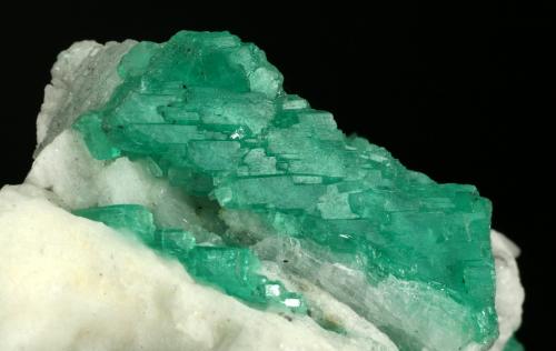 Beryl (variety emerald), Calcite<br />Coscuez mining district, Municipio San Pablo de Borbur, Western Emerald Belt, Boyacá Department, Colombia<br />Detail - FOV=6cm<br /> (Author: Fiebre Verde)