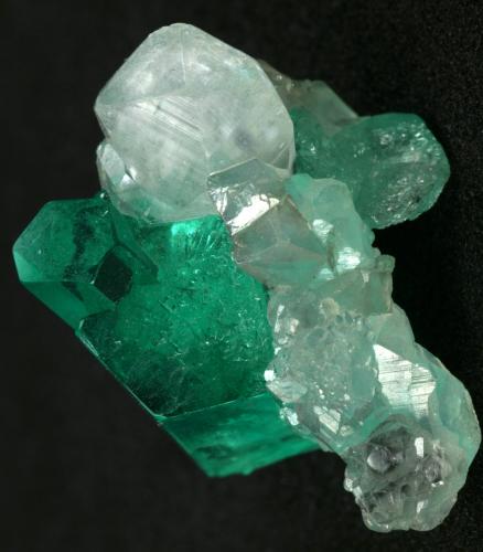 Beryl (variety emerald), Calcite<br />Muzo mining district, Western Emerald Belt, Boyacá Department, Colombia<br />Main crystal = 13mm<br /> (Author: Fiebre Verde)