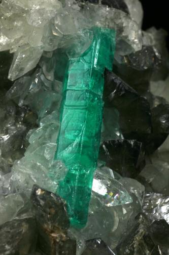 Beryl (variety emerald), Calcite, Quartz<br />Coscuez mining district, Municipio San Pablo de Borbur, Western Emerald Belt, Boyacá Department, Colombia<br />Detail - FOV=3cm<br /> (Author: Fiebre Verde)