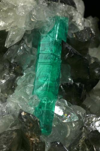 Beryl (variety emerald), Calcite, Quartz<br />Coscuez (distrito minero), Municipio San Pablo de Borbur, Cinturón Esmeraldífero Occidental, Departamento Boyacá, Colombia<br />Detail - FOV=3cm<br /> (Author: Fiebre Verde)