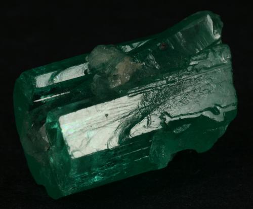 Beryl (variety emerald), Quartz<br />Muzo mining district, Western Emerald Belt, Boyacá Department, Colombia<br />xl=19mm<br /> (Author: Fiebre Verde)