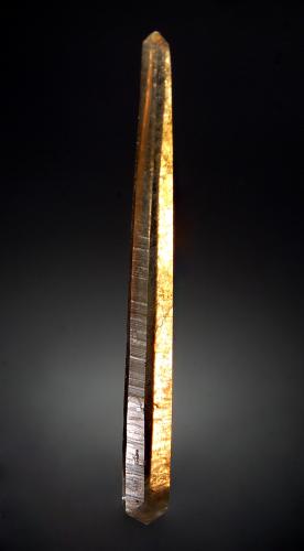 Quartz var. citrine<br />Madagascar<br />0.7 x 0.8 x 8.5 cm<br /> (Author: crosstimber)