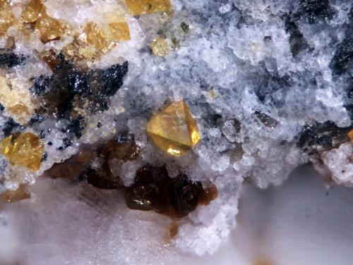 Romeite (Group)<br />Starlera Mine, Starlera Valley, Ferrera Valley, Hinterrhein Valley, Grischun (Grisons; Graubünden), Switzerland<br />FOV of 2.34mm<br /> (Author: ofarcis)