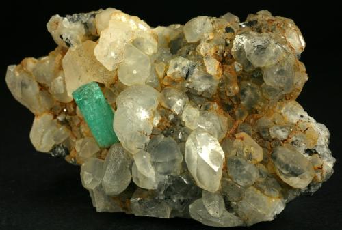 Beryl (variety emerald), Calcite<br />La Pita mining district, Polveros Mine, Municipio Maripí, Western Emerald Belt, Boyacá Department, Colombia<br />90x55x39mm<br /> (Author: Fiebre Verde)