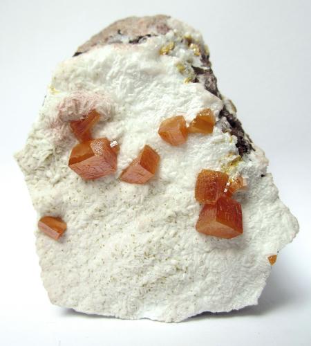 Wulfenite<br />Mina Erupción (Mina Ahumada), Sierra de Los Lamentos, Municipio Ahumada, Chihuahua, México<br />65 mm x 50 mm x 30 mm, largest wulfenite 7 mm<br /> (Author: Tobi)