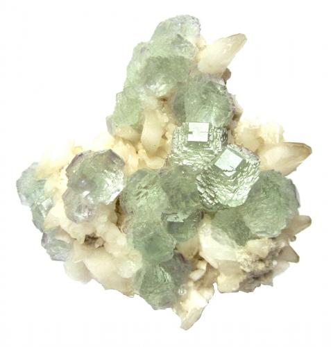 Fluorite with Calcite<br />Shangbao Mine, Leiyang, Hengyang Prefecture, Hunan Province, China<br />105 mm x 100 mm x 30 mm, largest fluorite 20 mm<br /> (Author: Tobi)