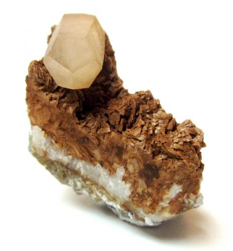 Calcite on ankerite<br />Bösenbrunn, Oelsnitz, Vogtlandkreis, Saxony/Sachsen, Germany<br />Specimen size 3,5 cm, crystal 13 mm<br /> (Author: Tobi)