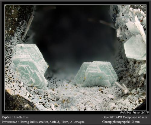 Leadhillite<br />Herzog Julius smelter, Astfeld, Goslar District, Harz, Lower Saxony/Niedersachsen, Germany<br />fov 3 mm<br /> (Author: ploum)