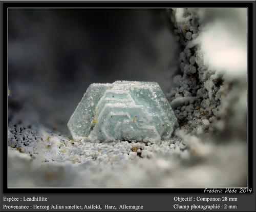 Leadhillite<br />Herzog Julius smelter, Astfeld, Goslar District, Harz, Lower Saxony/Niedersachsen, Germany<br />Fov 2 mm<br /> (Author: ploum)