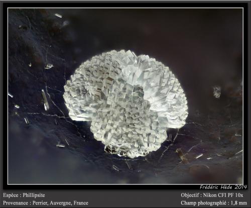 Phillipsite<br />Perrier, Issoire District, Puy-de-Dôme Department, Auvergne-Rhône-Alpes, France<br />fov 1.8 mm<br /> (Author: ploum)