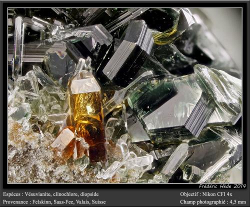 Vesuvianite<br />Felskinn, Glaciar Fee, Saas Fee, Valle Saas, Zermatt - Saas Fee, Wallis (Valais), Suiza<br />fov 4.5 mm<br /> (Author: ploum)