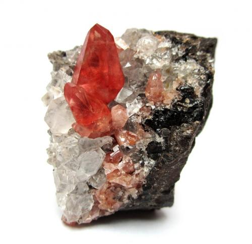 Rhodochrosite<br />Uchucchacua Mine, Oyón Province, Lima Department, Peru<br />Specimen height 3,5 cm, largest crystal 14 mm<br /> (Author: Tobi)