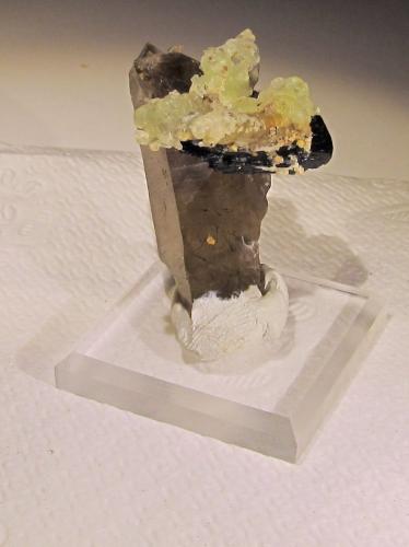 Opal (var. hyalite), Schorl (Tourmaline Group), Quartz (var. smokey)<br />Erongo Region, Namibia<br />50mm X 37mm X 37mm<br /> (Author: steven calamuci)