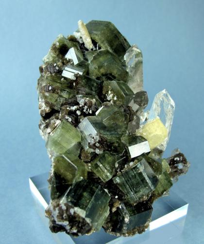 Fluorapatite, quartz, siderite, muscovite and calcite-dolomite<br />Minas da Panasqueira, Aldeia de São Francisco de Assis, Covilhã, Castelo Branco, Cova da Beira, Centro, Portugal<br />110mm x 72mm. Main fluorapatite crystal size: 30mm wide, 12mm tall. Main quartz crystal size: 41mm tall, 17mm wide<br /> (Author: Carles Millan)