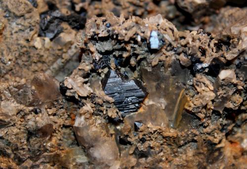 Brookite, Quartz (var smoky)<br />Rutherford Deposit (Moses Hill), Magnet Cove, Hot Spring County, Arkansas, USA<br />18.5 x 13 cm<br /> (Author: Don Lum)