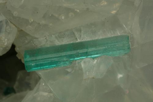 Beryl (variety emerald), Calcite, Pyrite<br />Chivor mining district, Municipio Chivor, Eastern Emerald Belt, Boyacá Department, Colombia<br />xl=7mm<br /> (Author: Fiebre Verde)