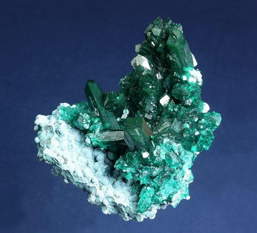 Dioptase on Shattuckite<br />Kaokoveld Plateau, Kunene Region, Namibia<br />64 x 55 x 44 mm<br /> (Author: GneissWare)