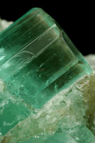 Beryl (variety emerald), Calcite<br />Chivor mining district, Municipio Chivor, Eastern Emerald Belt, Boyacá Department, Colombia<br />xl=10mm<br /> (Author: Fiebre Verde)