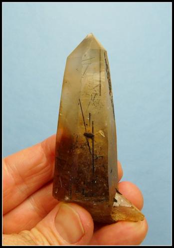 Quartz (variety smoky quartz) with schorl<br />Erongo Mountain, Usakos, Erongo Region, Namibia<br />81 x 25 x 25 mm<br /> (Author: Pierre Joubert)