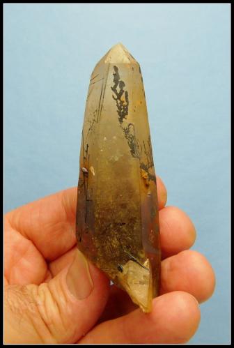Quartz (variety smoky quartz) with schorl<br />Erongo Mountain, Usakos, Erongo Region, Namibia<br />81 x 25 x 25 mm<br /> (Author: Pierre Joubert)