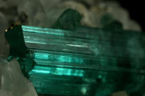 Beryl (variety emerald), Calcite, Pyrite<br />Chivor mining district, Municipio Chivor, Eastern Emerald Belt, Boyacá Department, Colombia<br />40x42x42mm, xl=18mm<br /> (Author: Fiebre Verde)