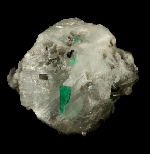 Beryl (variety emerald), Calcite<br />Coscuez mining district, Municipio San Pablo de Borbur, Western Emerald Belt, Boyacá Department, Colombia<br />54x34x50mm, both xls=13mm<br /> (Author: Fiebre Verde)