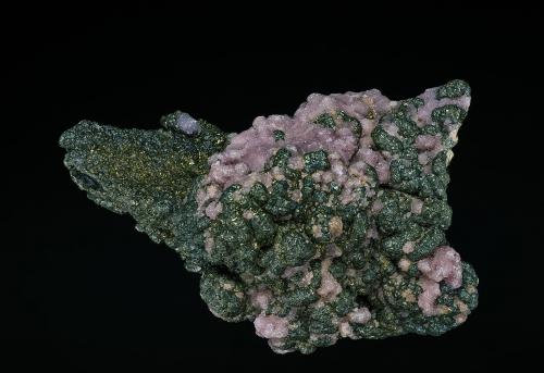 Rhodochrosite, Pyrite<br />Oppu Mine, Nishimeya-mura, Nakatsugaru District, Aomori Prefecture, Tohoku Region, Honshu Island, Japan<br />9.4 x 6.5 x 4.5 cm<br /> (Author: am mizunaka)