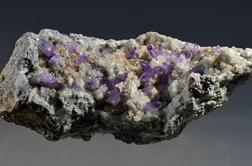 Quartz (var. amethyst), Calcite<br />Capurru Quarry, Osilo, Sassari Province, Sardinia/Sardegna, Italy<br />12.5 x 5.3 x 4.5 cm<br /> (Author: Martin Rich)