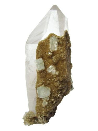 Quartz, fluorapatite, siderite<br />Minas da Panasqueira, Aldeia de São Francisco de Assis, Covilhã, Castelo Branco, Cova da Beira, Centro, Portugal<br />Specimen height 8,5 cm, largest apatite measures 8 mm<br /> (Author: Tobi)