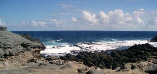 Tefrifonolitas con Haüyna a la izquierda y colada basáltica a la derecha
Punta Camello. Gran Canaria. España (Autor: María Jesús M.)