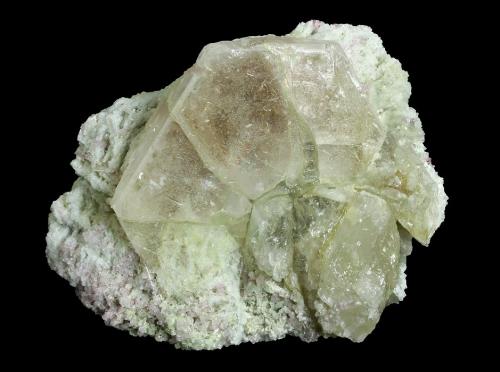 Beryl ( variety morganite ) with Elbaite on Albite (variety cleavelandite)<br />Mina Cryo-Genie, Warner Springs, Distrito Warner Springs, Condado San Diego, California, USA<br />121 x 91 x 70 mm<br /> (Author: GneissWare)