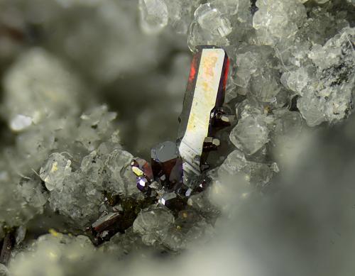 Proustita<br />Las Cruces Mine, Gerena-Guillena-Salteras, Comarca Sierra Norte, Seville, Andalusia, Spain<br />Campo de visión de 7 mm<br /> (Autor: Antonio Carmona)